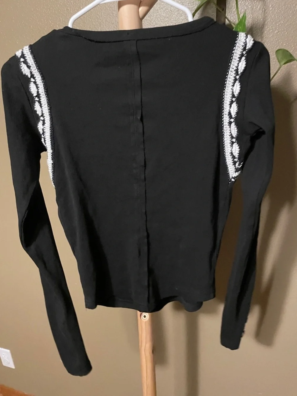 NWT Free People Lost Love Black Long-Sleeve Crewneck Top with White Trim